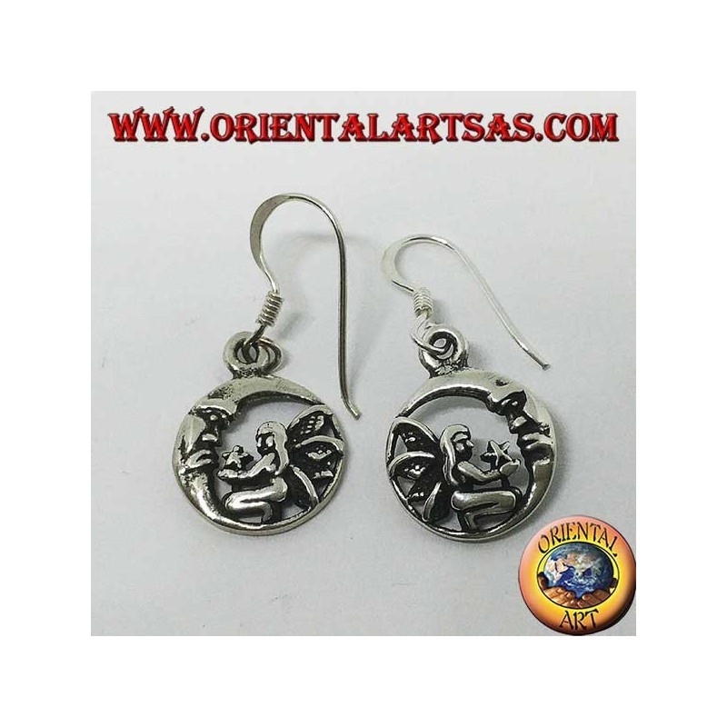 Silver earrings, fairy on her knees that gives the star to the moon