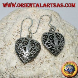 Silver earrings in the shape of a double-sided heart in baroque style