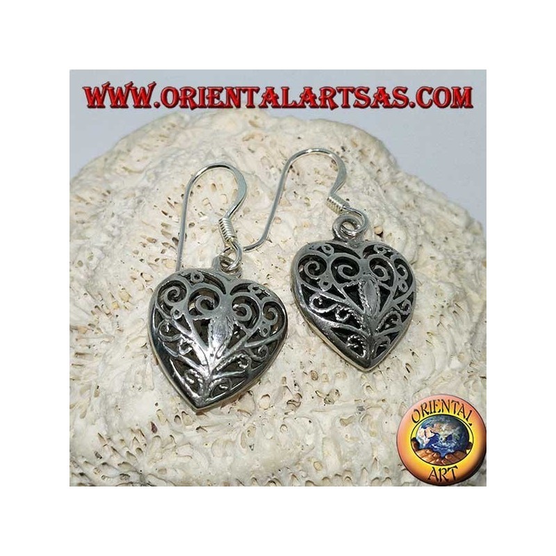 Boucles d'oreilles en argent en forme de coeur double face de style baroque
