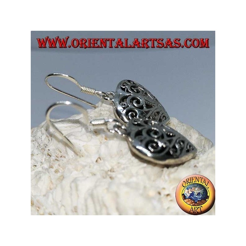 Boucles d'oreilles en argent en forme de coeur double face de style baroque