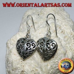Silver earrings in the shape of a double-sided heart in baroque style