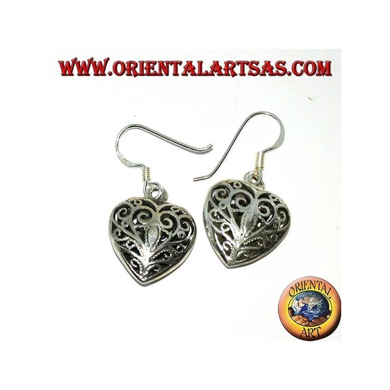 Boucles d'oreilles en argent en forme de coeur double face de style baroque
