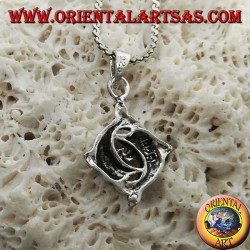 Silver pendant of two dolphins in love playing