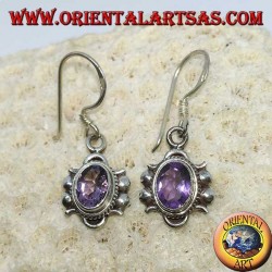 Silver dangling earrings with natural oval faceted Amethyst (handmade)