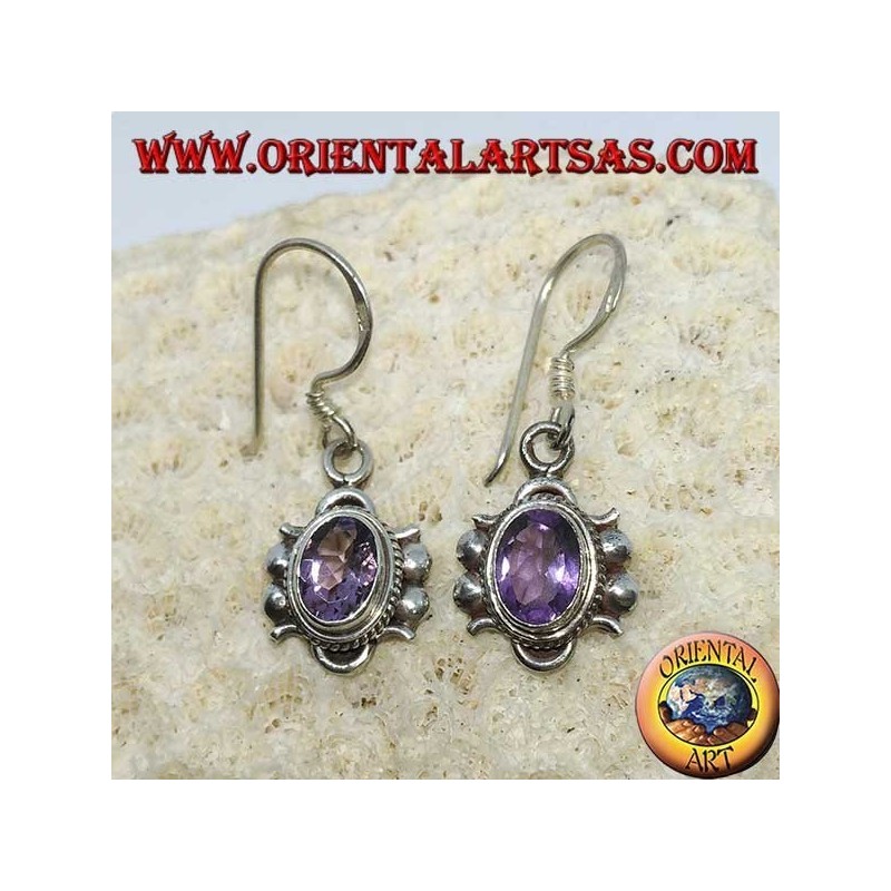 Orecchini pendenti in argento con Ametista naturale ovale sfaccettata (fatto a mano)