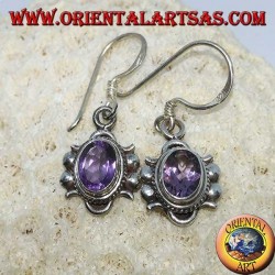 Silver dangling earrings with natural oval faceted Amethyst (handmade)