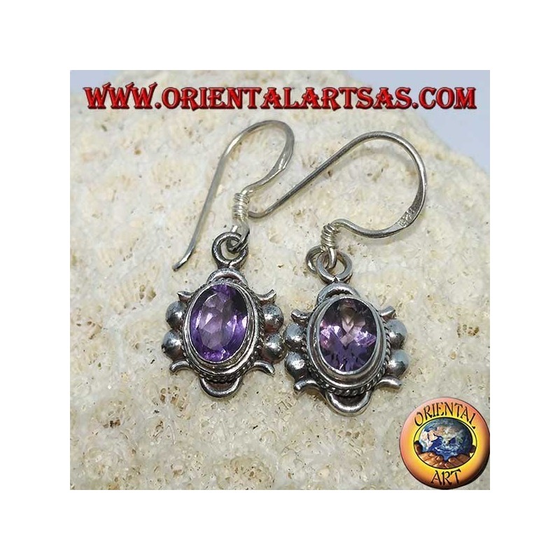 Boucles d'oreilles pendantes en argent avec améthyste naturelle à facettes ovale (fait main)