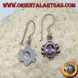 Pendientes colgantes de plata con amatista facetada ovalada natural (hecha a mano)