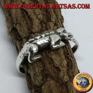 Bague en argent, crocodile en alligator