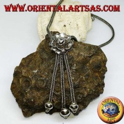 Silver necklace with rose and three tufts with spheres