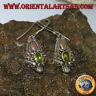 Orecchini in argento testa di drago con peridoto incastonata e lamine in oro