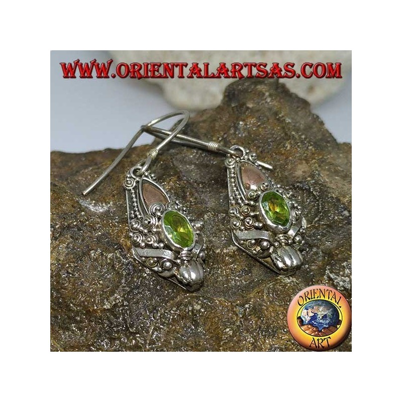 Orecchini in argento testa di drago con peridoto incastonata e lamine in oro
