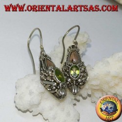 Silver dragon head earrings with peridot set and gold plates