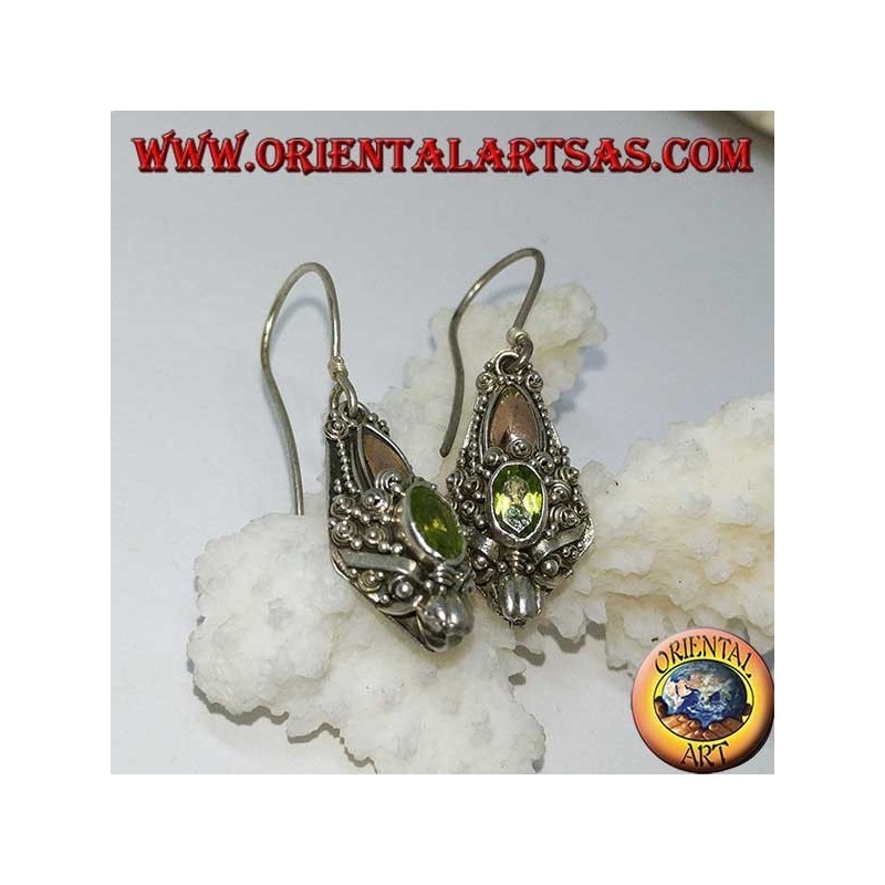 Silver dragon head earrings with peridot set and gold plates