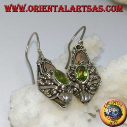 Silberne Drachenkopfohrringe mit Peridot-Set und Goldplatten