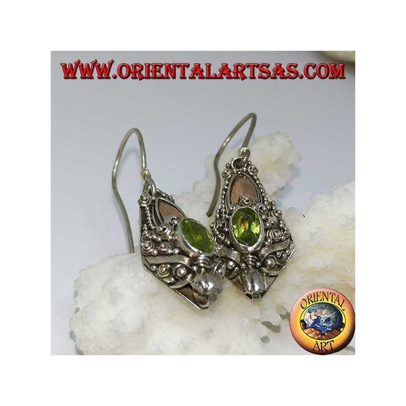 Silver dragon head earrings with peridot set and gold plates