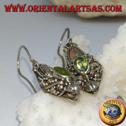 Silver dragon head earrings with peridot set and gold plates