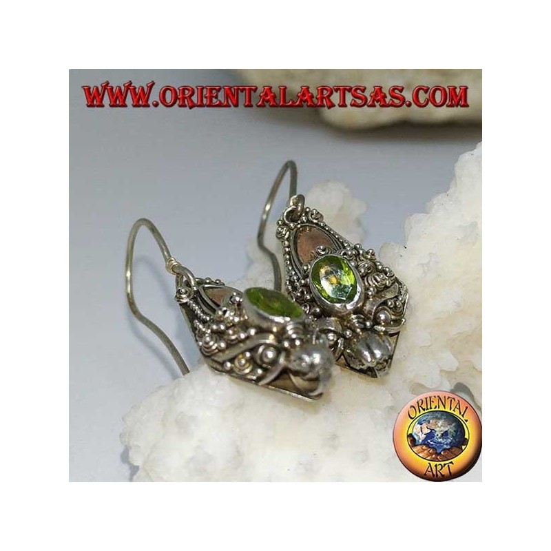Silver dragon head earrings with peridot set and gold plates