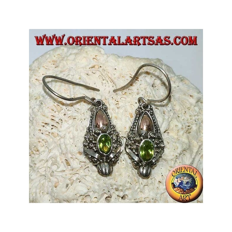 Silver dragon head earrings with peridot set and gold plates