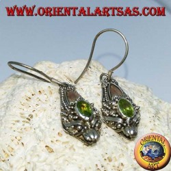Silver dragon head earrings with peridot set and gold plates