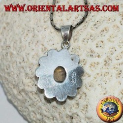 Colgante de plata con fluorescencia ovalada de labradorita esfera azul borde en el hemisferio