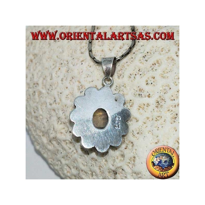 Ciondolo in argento con labradorite ovale fluorescenza blu bordo sfera su semisfera
