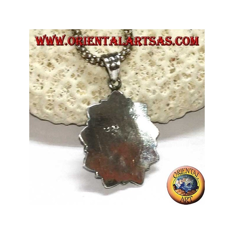 Silver pendant with oval labradorite and chiseled edge