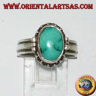 Caja de anillo de plata con turquesa oval natural (portador de veneno)