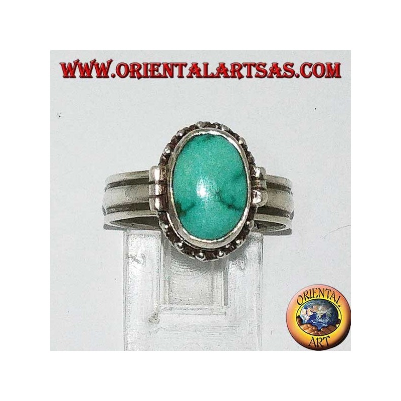 Box silver ring with natural oval turquoise (poison holder)