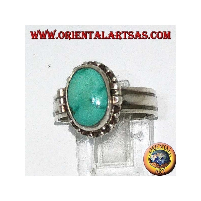 Box silver ring with natural oval turquoise (poison holder)