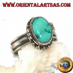 Box silver ring with natural oval turquoise (poison holder)
