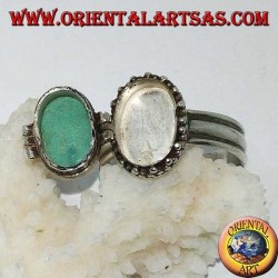 Box silver ring with natural oval turquoise (poison holder)