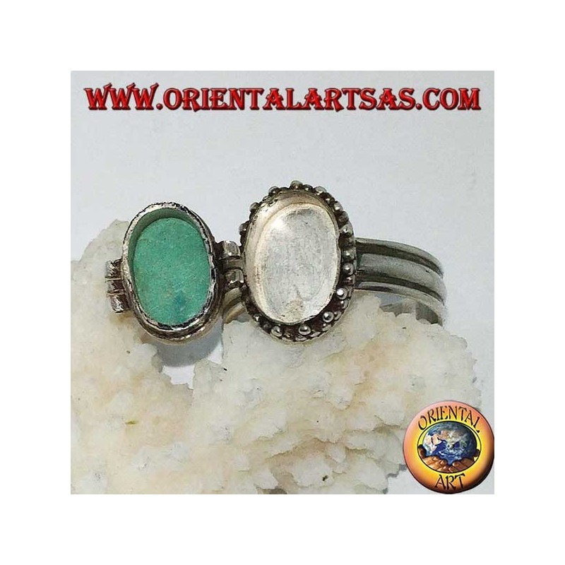 Caja de anillo de plata con turquesa oval natural (portador de veneno)