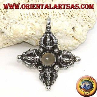 Ciondolo in argento (925 ‰) Vajra Dorje Tibetano con pietra di luna al centro
