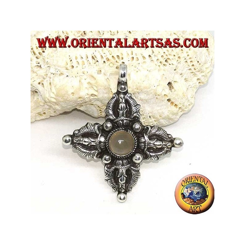 Silver pendant (925 ‰) Vajra Dorje Tibetan with moonstone in the center