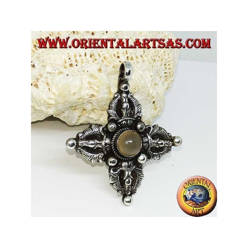 Colgante de plata (925 ‰) Vajra Dorje tibetano con piedra de luna en el centro