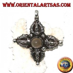 Pendentif en argent (925) Vajra Dorje Tibétain avec pierre de lune au centre