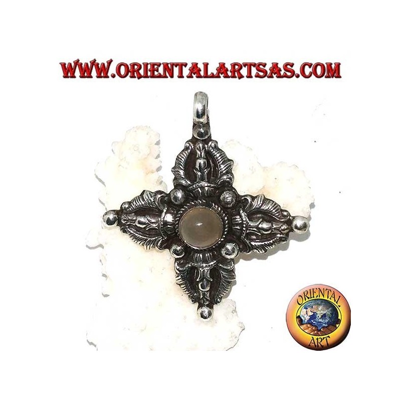 Colgante de plata (925 ‰) Vajra Dorje tibetano con piedra de luna en el centro