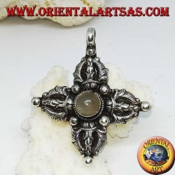 Silberanhänger (925 ‰) Vajra Dorje Tibetaner mit Mondstein in der Mitte
