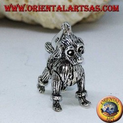 Colgante de plata, el perro el caniche móvil (mueve las patas, la cabeza y la cola)