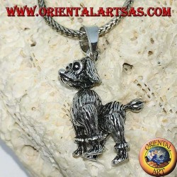 Colgante de plata, el perro el caniche móvil (mueve las patas, la cabeza y la cola)