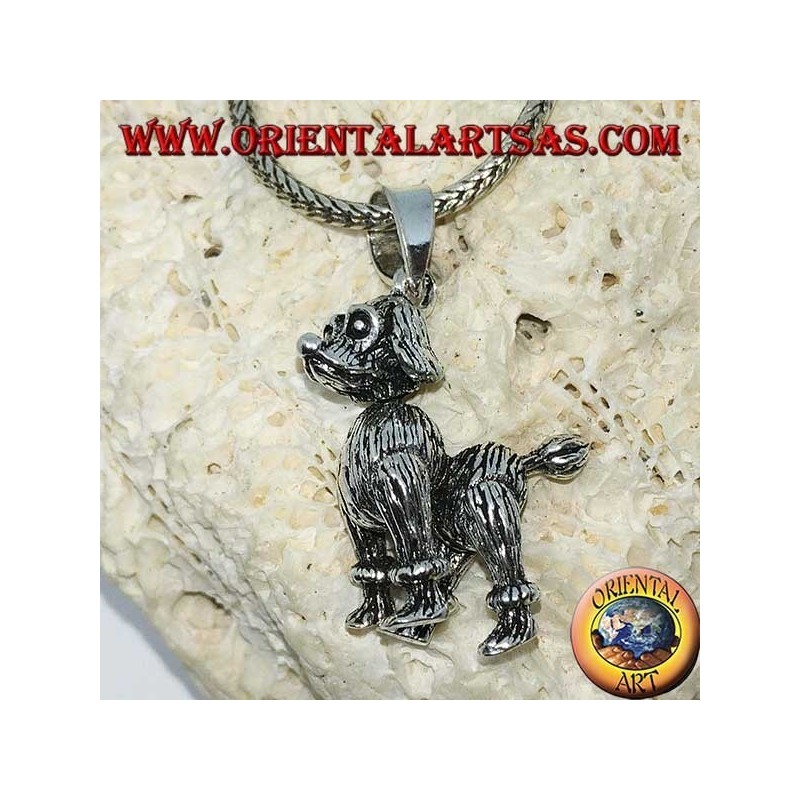 Pendentif en argent, le chien le caniche mobile (déplace les pattes, la tête et la queue)