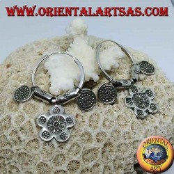 Silver tribal circle earrings (Karen) with pendants