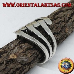 Bague en argent avec trois vagues sur trois lisses