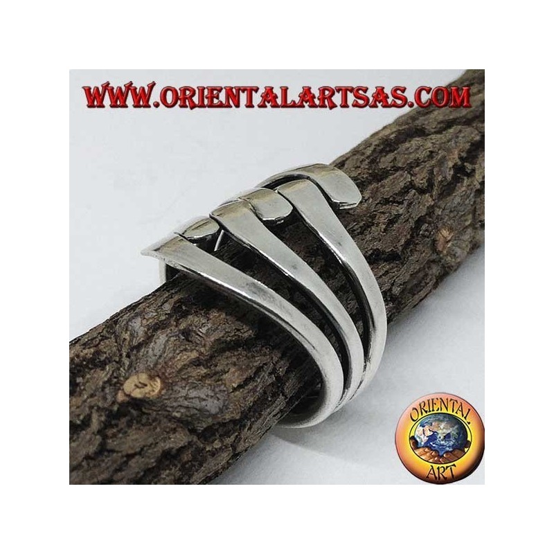 Bague en argent avec trois vagues sur trois lisses