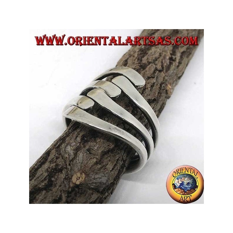 Bague en argent avec trois vagues sur trois lisses