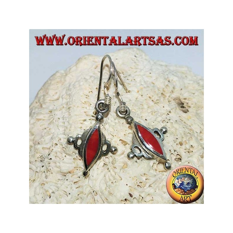 Silver earrings with shuttle coral paste