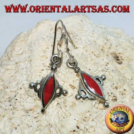 Silver earrings with shuttle coral paste