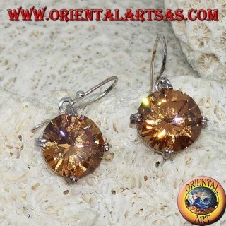 Silver pendant earring with natural round faceted Champagne zircon