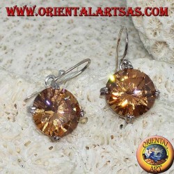 Pendiente colgante de plata con circón Champagne facetado redondo natural